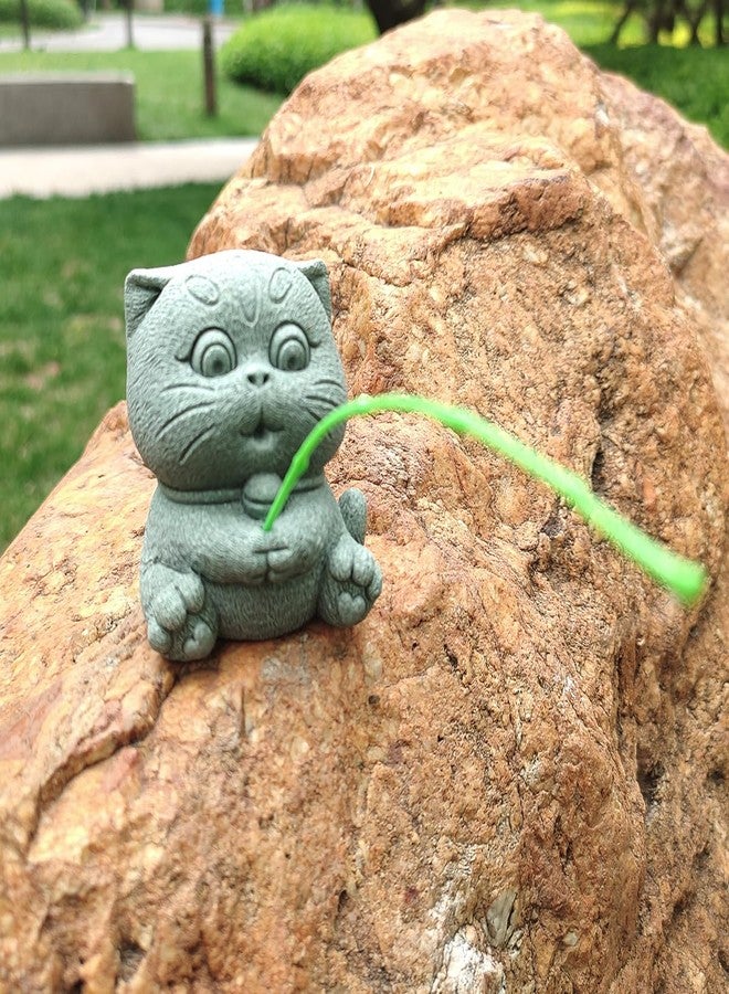 livelyfish Fishing Cat Statue Fisherman Figurines Sandstone Sculpture for Fairy Garden Aquarium Fish Tank Bonsai Decoration - Image 5